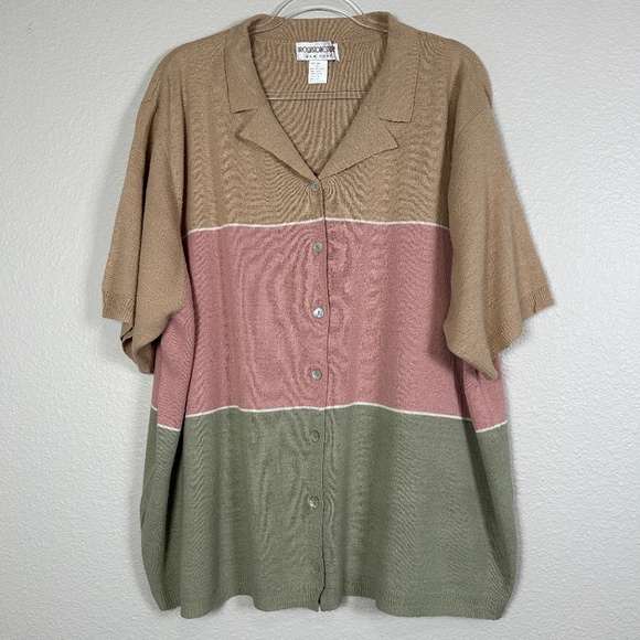 Brownstone Studio women plus size 2X short sleeve knit top 100% silk tan pink - Picture 1 of 12
